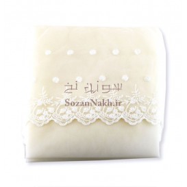 نوار تور شیفون پهن گل ریز و مروارید - کد 79