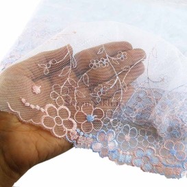 حاشیه دانتل رنگی گل آبی و گلبهی _ کد 90