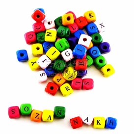 مهره چوبی مکعب رنگی حروف الفبا سایز 10