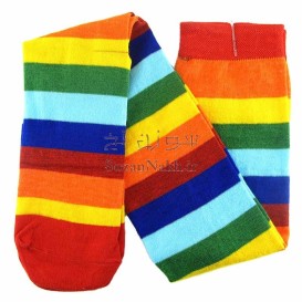 جوراب بلند زنانه بالا زانو راه راه رنگین کمان