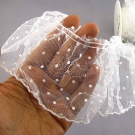 تور لبه دالبر خالدار چین خورده عرض 8 سانتیمتر  کد 108