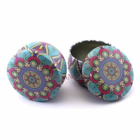 جعبه فلزی گرد کوچک طرح سنتی آبی و صورتی _ کد 601