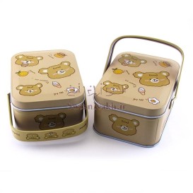 جعبه فلزی مستطیل دسته دار خرس قهوه ای _ کد 603