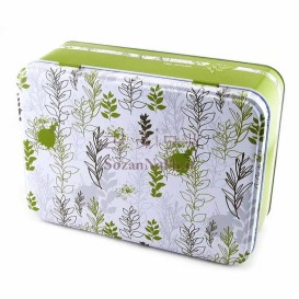 جعبه فلزی مستطیل درب لولایی برگ سبز _ کد 606