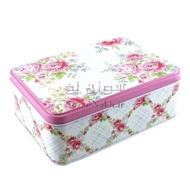 جعبه فلزی مستطیل درب لولایی گلگلی صورتی _ کد 607