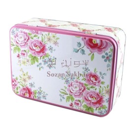 جعبه فلزی مستطیل درب لولایی گلگلی صورتی _ کد 607