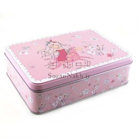 جعبه فلزی مستطیل درب لولایی دختر صورتی _ کد 609