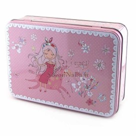 جعبه فلزی مستطیل درب لولایی دختر صورتی _ کد 609