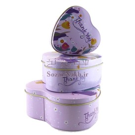 جعبه فلزی قلب سه تایی طرح باغچه _ کد 610