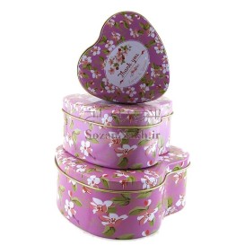 جعبه فلزی قلب سه تایی بنفش گل ریز _ کد 611