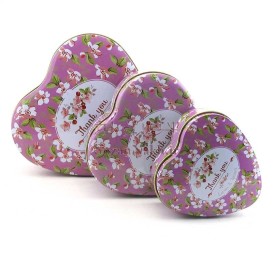 جعبه فلزی قلب سه تایی بنفش گل ریز _ کد 611