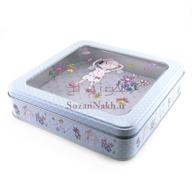 جعبه فلزی مربع درب طلقی طرح دختر _ کد 613