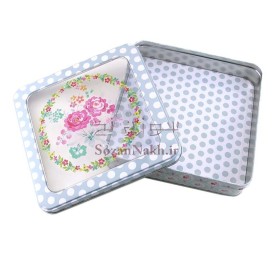 جعبه فلزی مربع درب طلقی گل رز _ کد 621