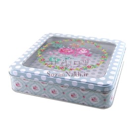 جعبه فلزی مربع درب طلقی گل رز _ کد 621