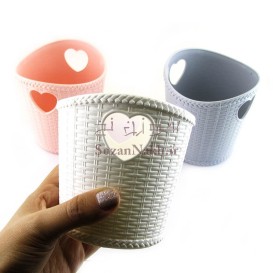 سبد جامدادی رومیزی|سطل لوازم آرایش طرح حصیری