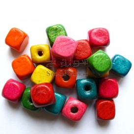 مهره چوبی مکعب رنگی سایز 8