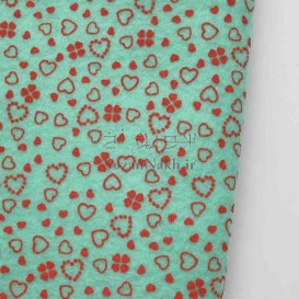 نمد 2 میل طرح گل و قلب- سبزآبی با طرح قرمز