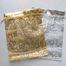 کیسه طرح گل و بته جقه با لبه ساتن (سایز 20*24 سانتمیتر)