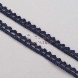 نوار (تور) کتان قلاب بافی یک طرفه باریک سورمه ای _ کد10