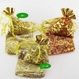 کیسه توری طرح گل و بته جقه با لبه ساتن