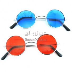 عینک عروسک بزرگ فریم فلزی نقره ای شیشه رنگی _ کد 18